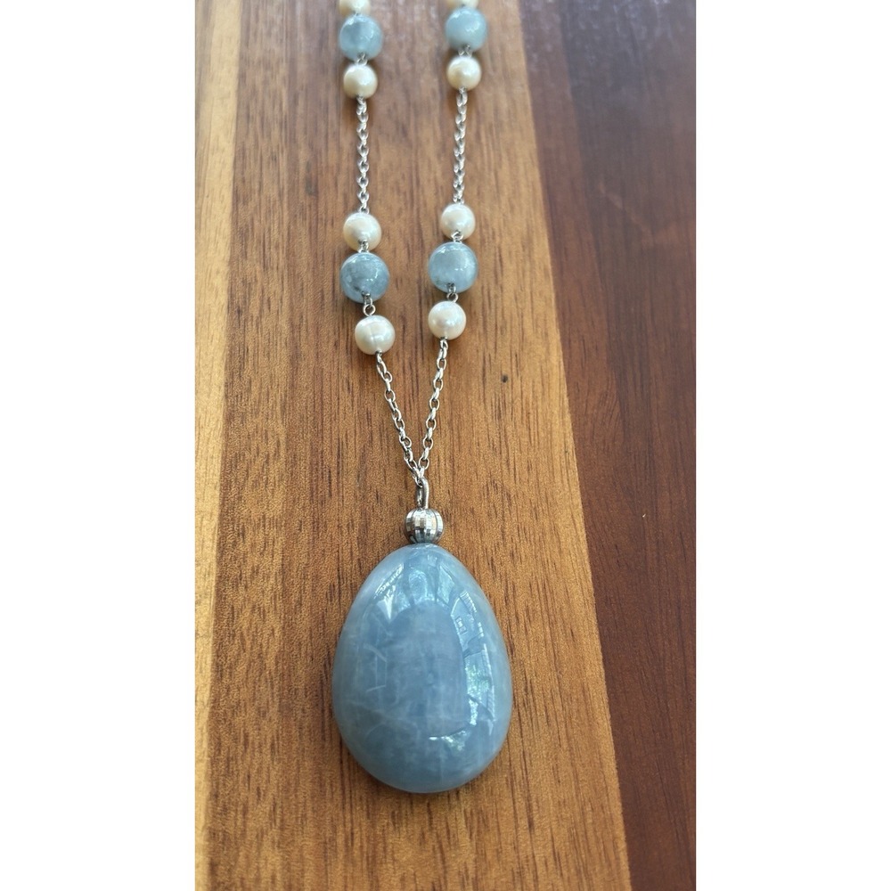 CP Aquamarine and Cultured Freshwater Pearl Sterling 925 Necklace Coastal 18"
